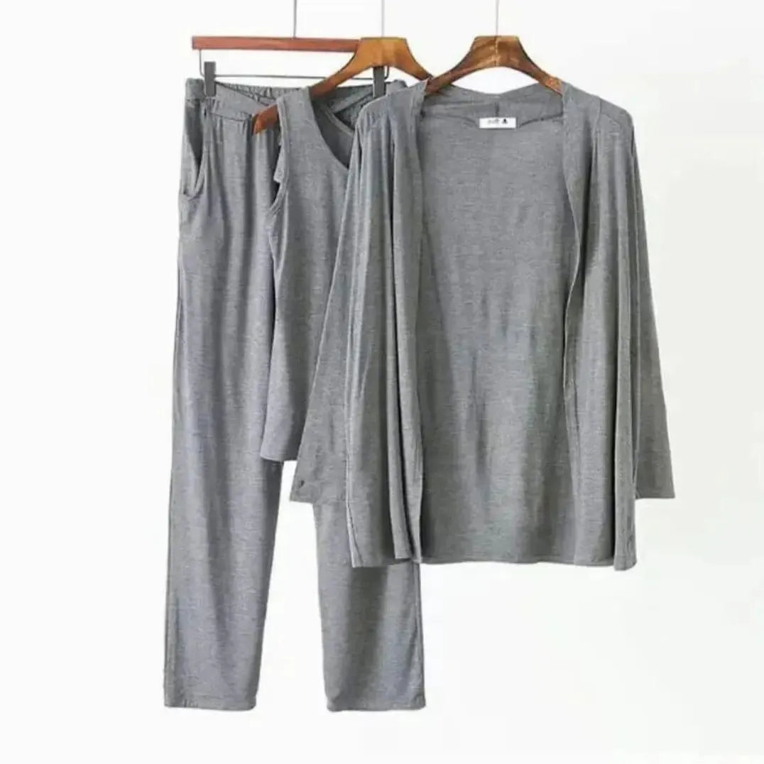 3 Pcs Women's Stitched Jersey Plain Night Suit