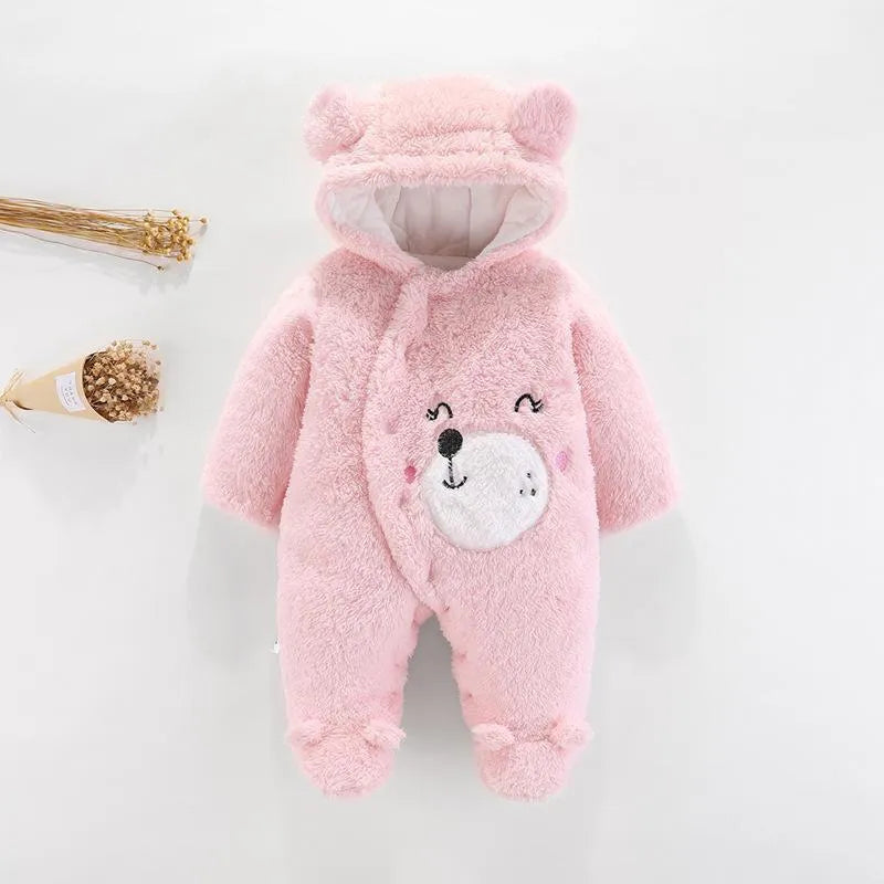 Adorable Pink Cotton Printed Hooded Onesie for Baby Girls - 1 Pc