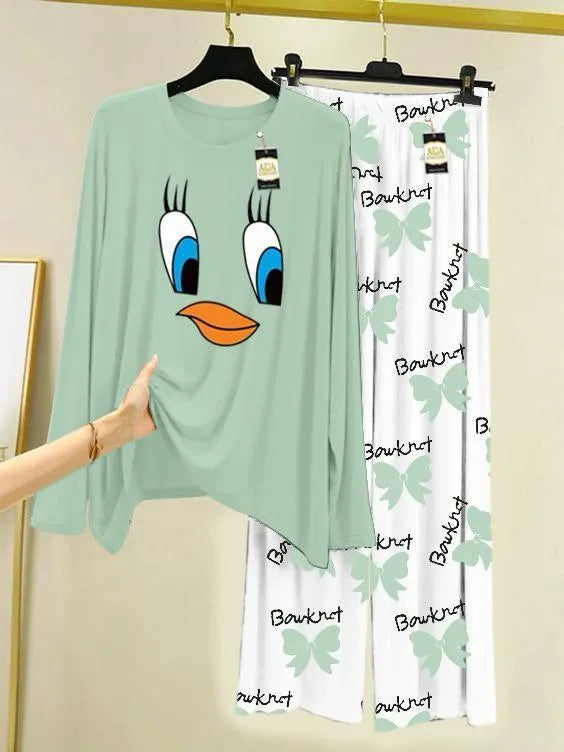 2 Pcs Women's Stitched Cotton Jersey Printed Night Suit