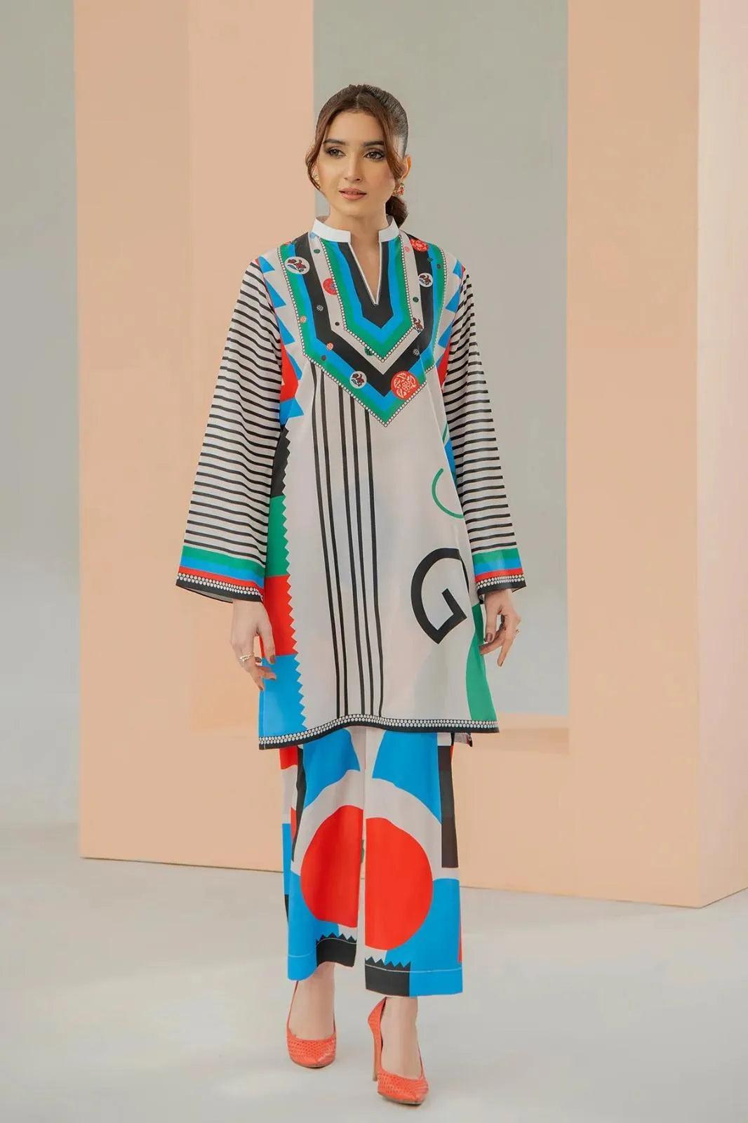 2 Pcs Women's Stitched Swiss Voile Printed Co-Ord Set