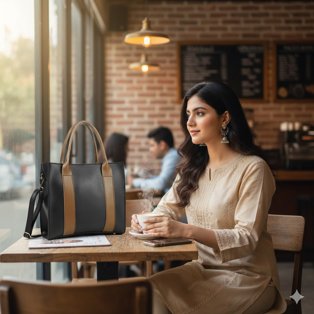 Chic Women's PU Leather Hand Bag - 1 Pc in Classic Black and Brown